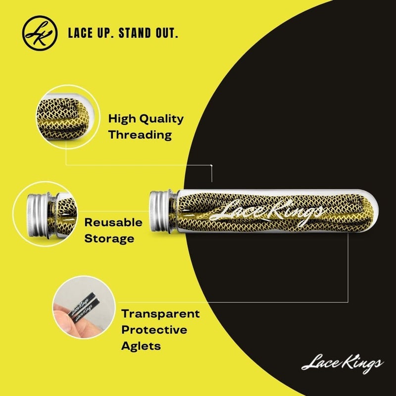 Lace Kings رباط حذاء كينغز الدائري (أصفر/أسود - 45 بوصة) - Image 2